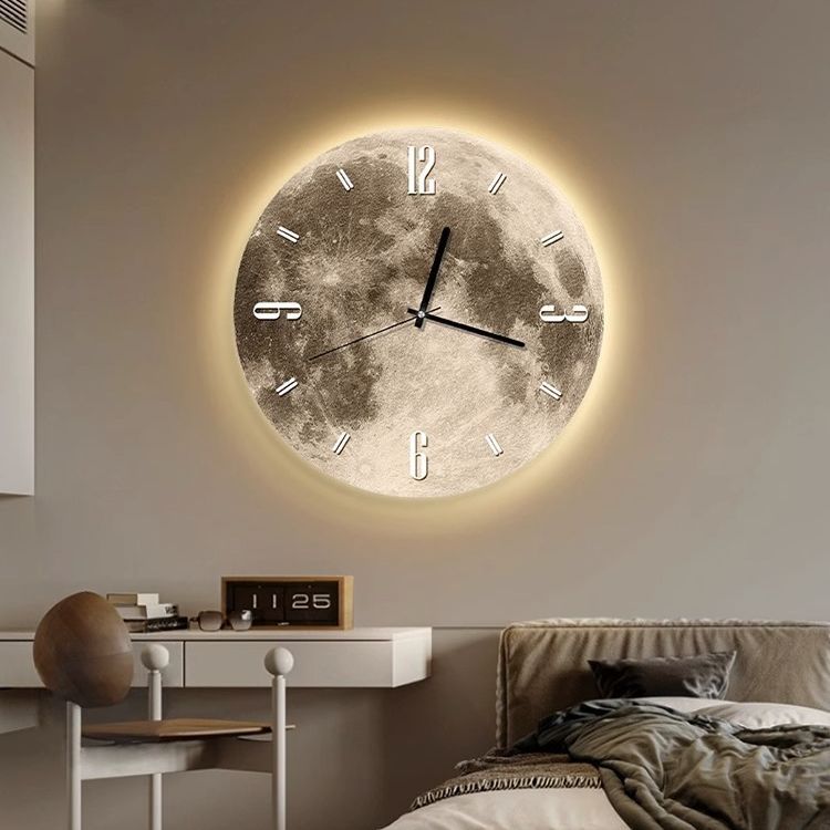 Living Room Moon Glow Creative Clock Wall Sconce