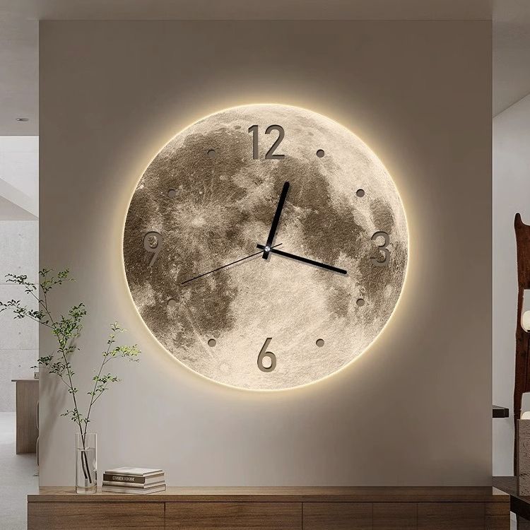 Living Room Moon Glow Creative Clock Wall Sconce