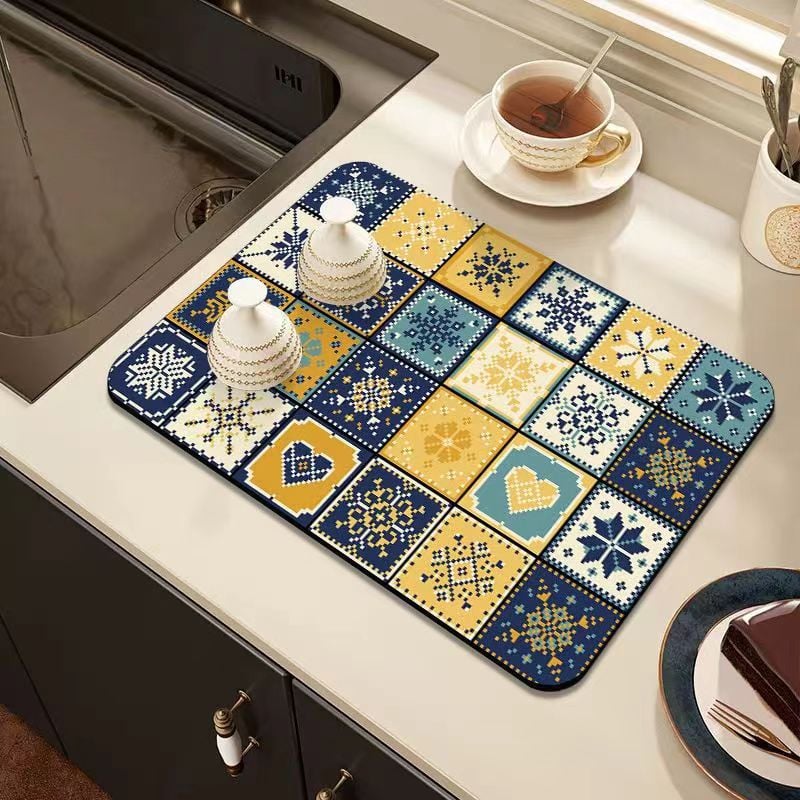 Retro Quick Drying Water Draining Mat For Kitchen Bar Countertops
