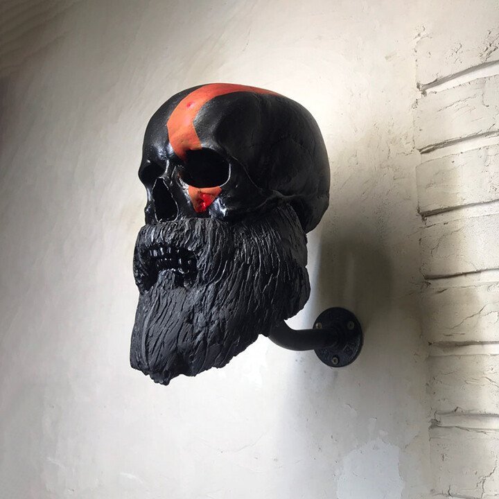 Motorcycle Helmet Skull With Beard-Helmet Rack