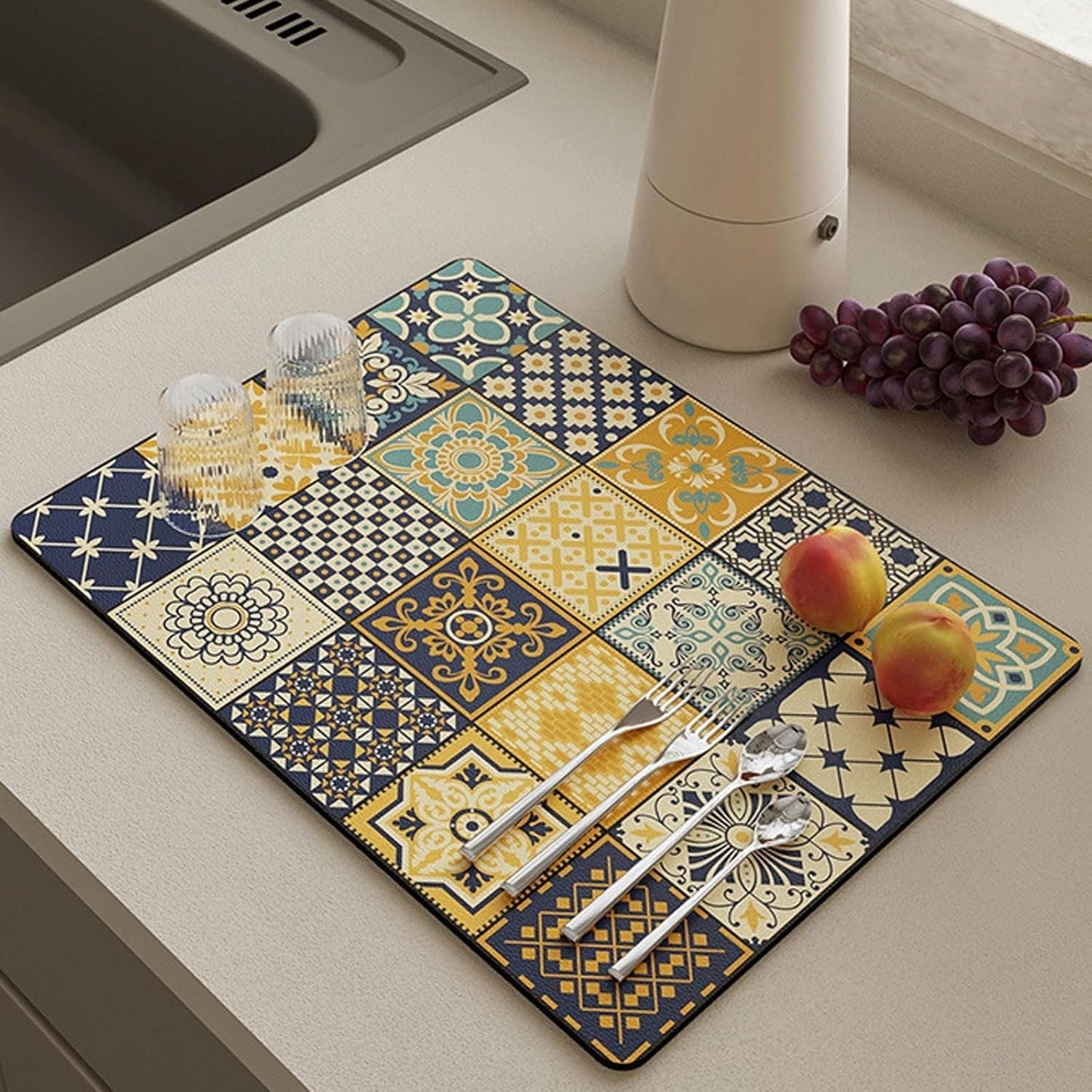Retro Quick Drying Water Draining Mat For Kitchen Bar Countertops