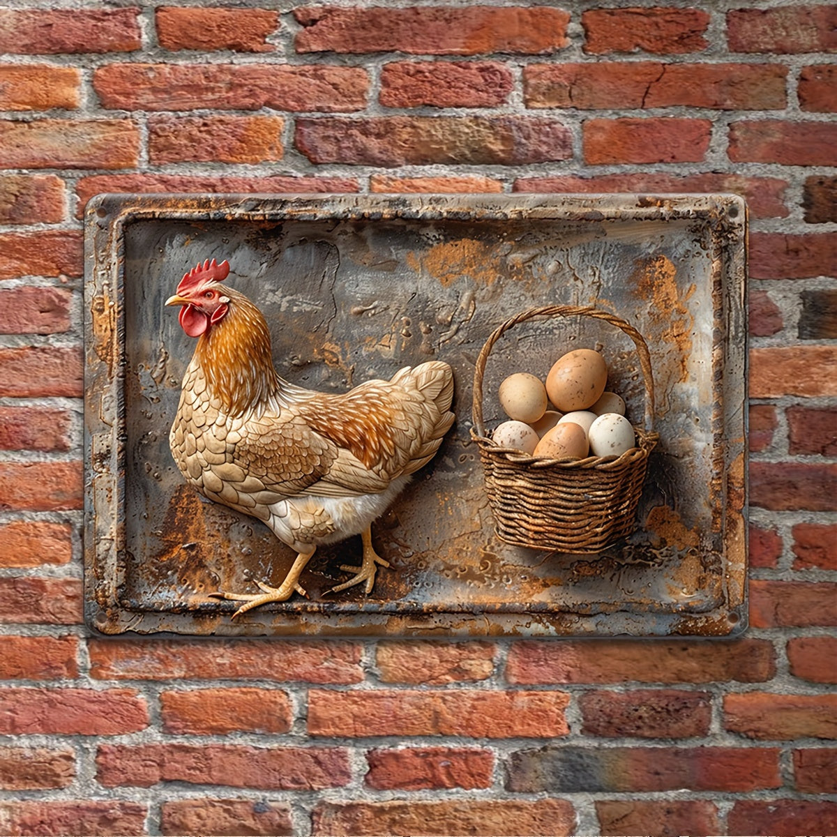 Vintage Chicken & Fresh Eggs Metal Sign-Rustic Wall Decor