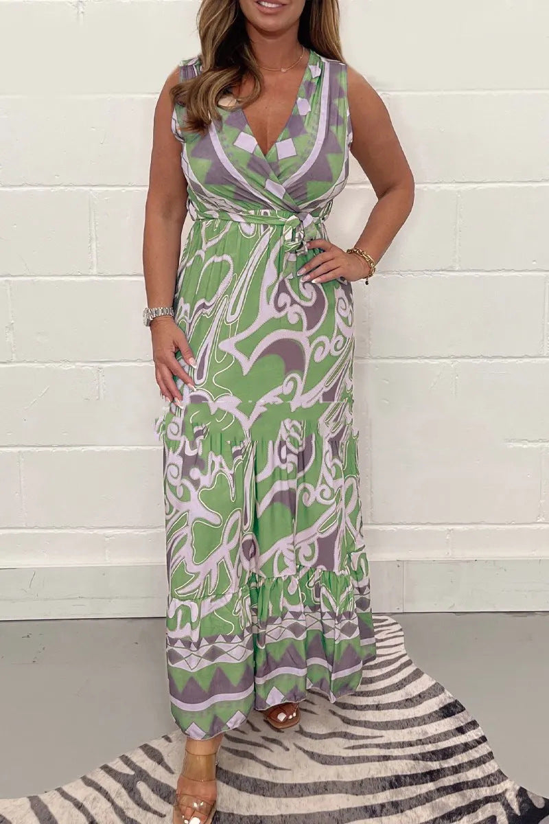 πV-Neck Printed Maxi Dress