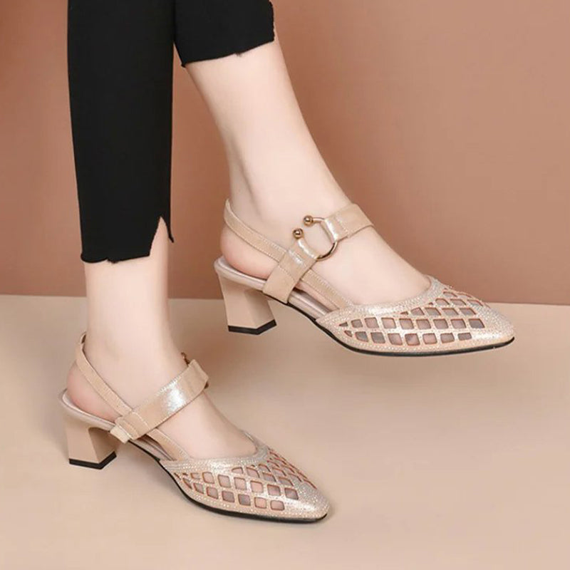 Pointy Toe Ankle Strap Rhinestone Sandals