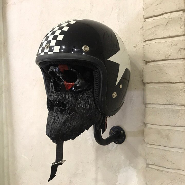 Motorcycle Helmet Skull With Beard-Helmet Rack