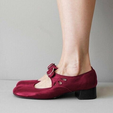 Mary Jane Leather Comfortable Low Heeled Buckle Strap Shoes