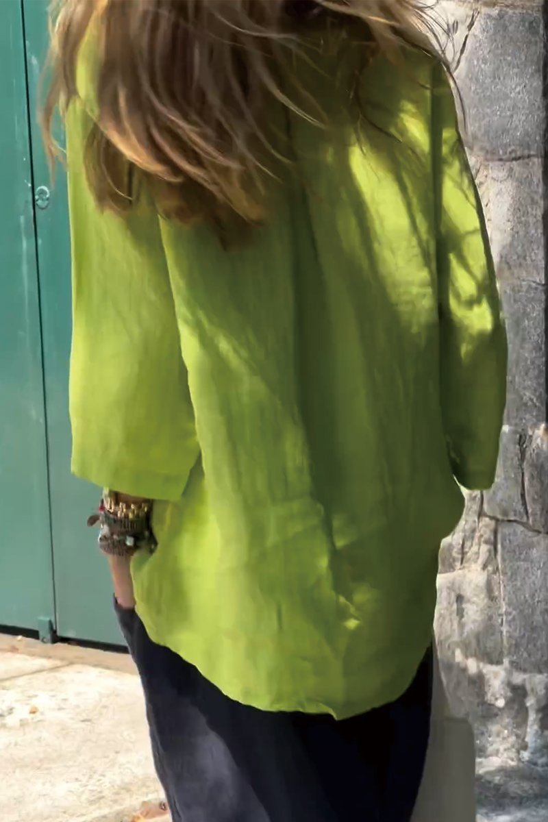Women's Solid Color Cotton And Linen Long Sleeve Shirt