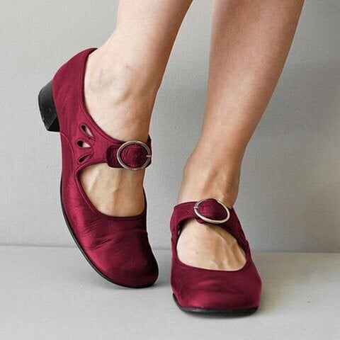 Mary Jane Leather Comfortable Low Heeled Buckle Strap Shoes