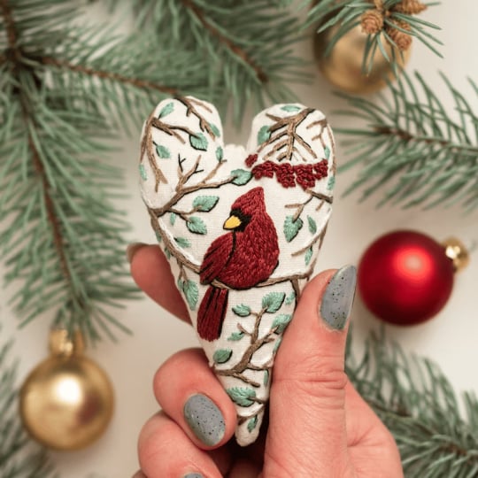 ๐DIY Heart Shaped Hand Embroidered Christmas Ornament/Ornament Kit