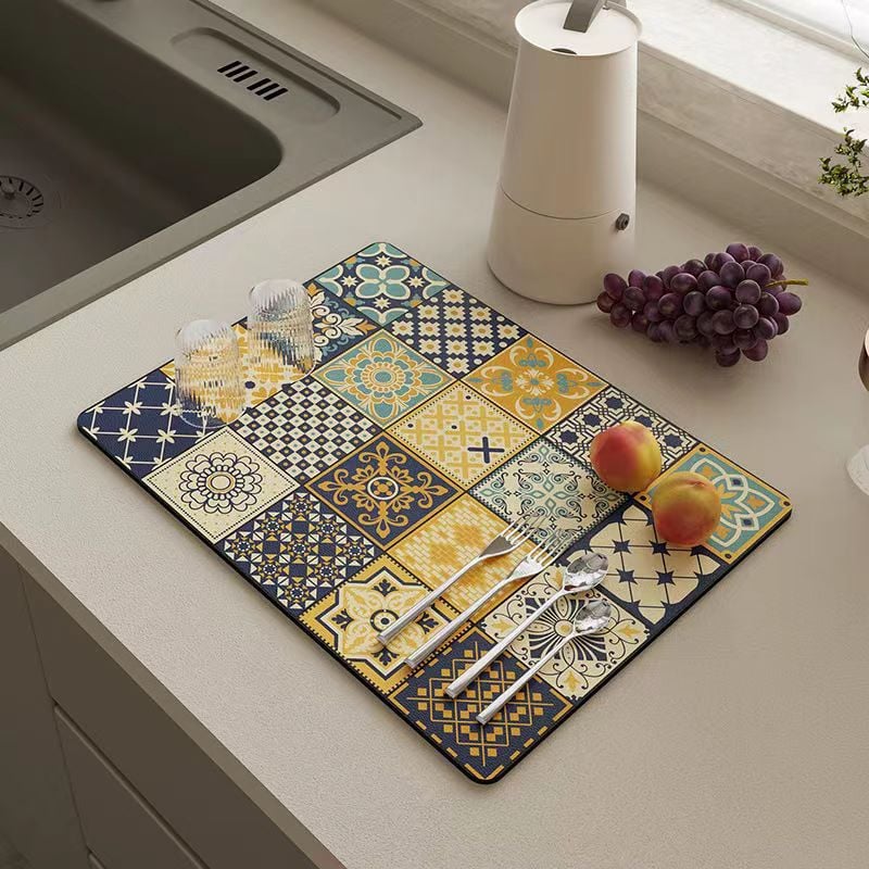 Retro Quick Drying Water Draining Mat For Kitchen Bar Countertops