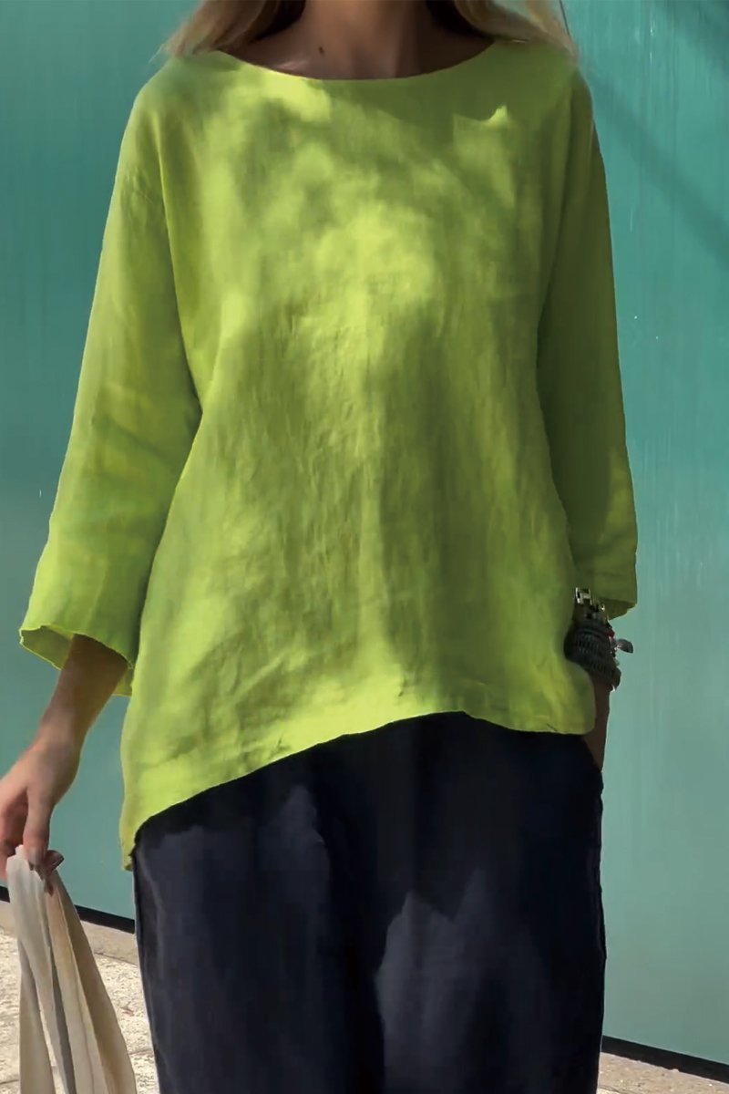 Women's Solid Color Cotton And Linen Long Sleeve Shirt