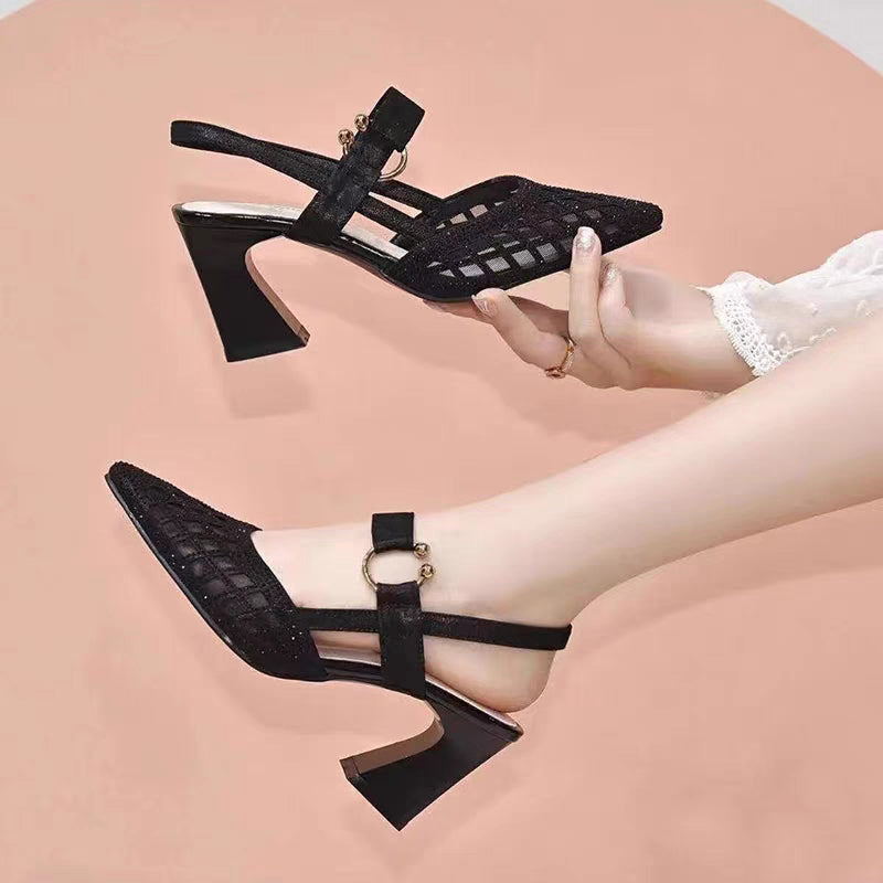 Pointy Toe Ankle Strap Rhinestone Sandals