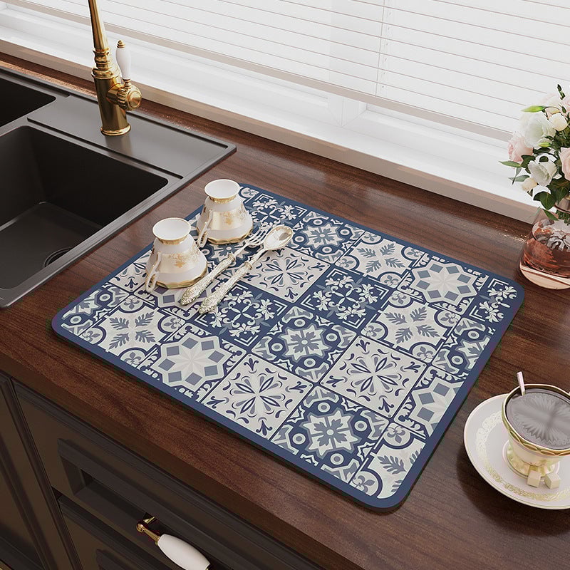 Retro Quick Drying Water Draining Mat For Kitchen Bar Countertops
