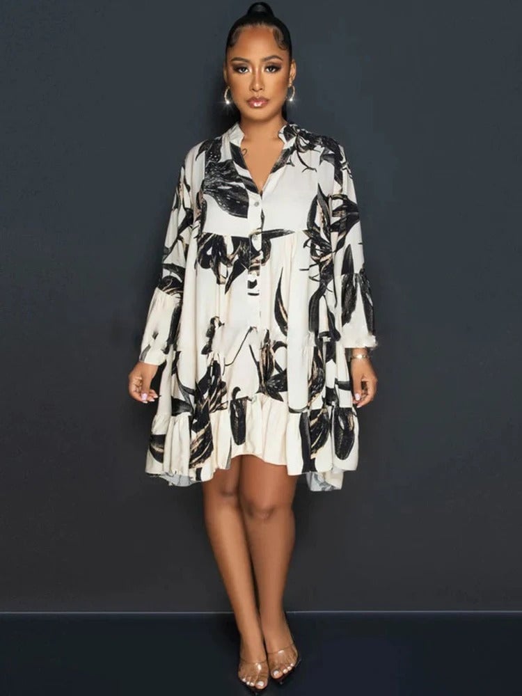 Stylish printed V-neck dress