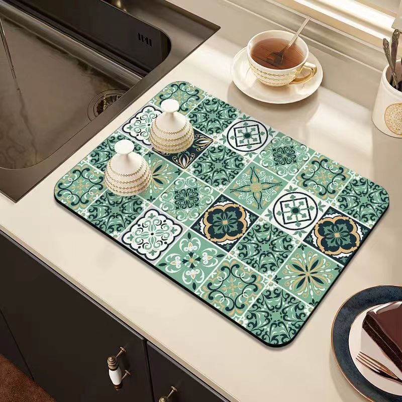 Retro Quick Drying Water Draining Mat For Kitchen Bar Countertops