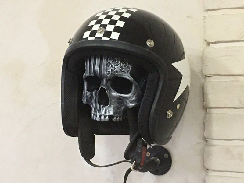 Motorcycle Helmet Skull With Beard-Helmet Rack