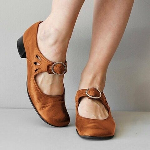 Mary Jane Leather Comfortable Low Heeled Buckle Strap Shoes