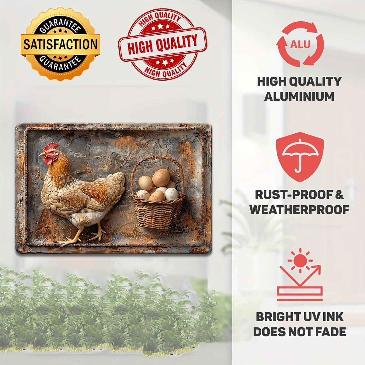 Vintage Chicken & Fresh Eggs Metal Sign-Rustic Wall Decor