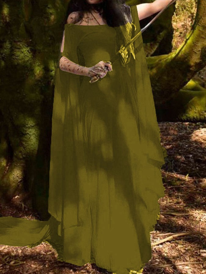 inostorTM-Halloween Long Sleeve Crew Neck Belt Ladies Dress