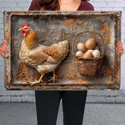 Vintage Chicken & Fresh Eggs Metal Sign-Rustic Wall Decor