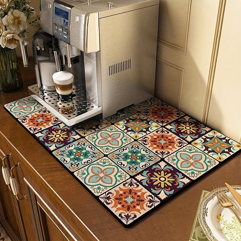 Retro Quick Drying Water Draining Mat For Kitchen Bar Countertops