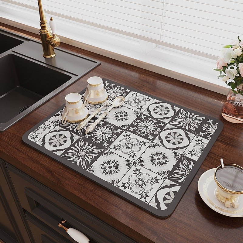 Retro Quick Drying Water Draining Mat For Kitchen Bar Countertops