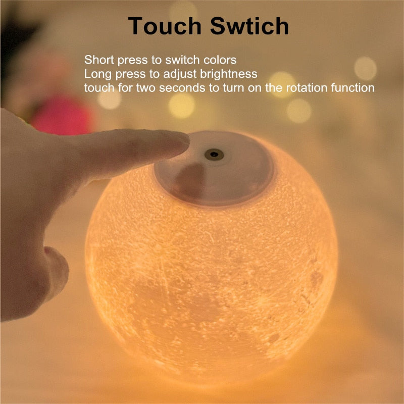 3D Rotating Moon Night Light