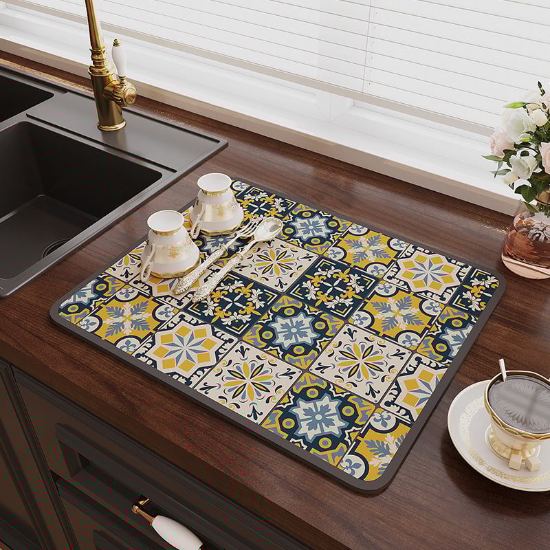 Retro Quick Drying Water Draining Mat For Kitchen Bar Countertops
