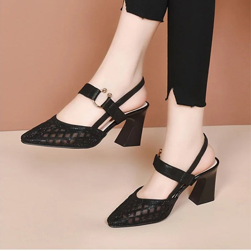 Pointy Toe Ankle Strap Rhinestone Sandals