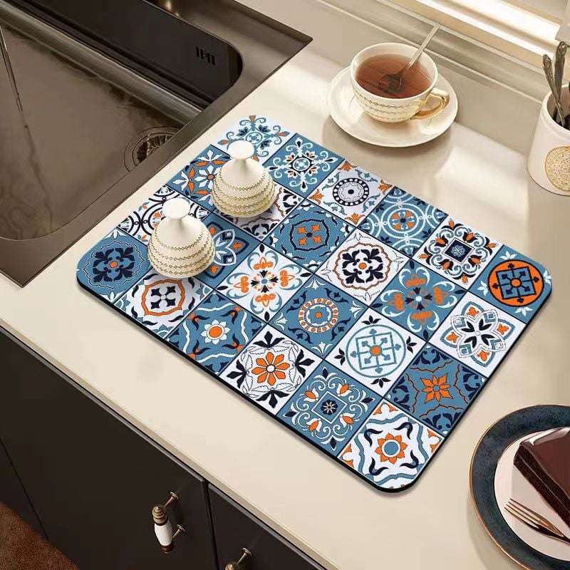 Retro Quick Drying Water Draining Mat For Kitchen Bar Countertops