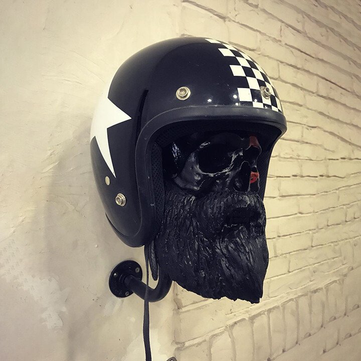 Motorcycle Helmet Skull With Beard-Helmet Rack