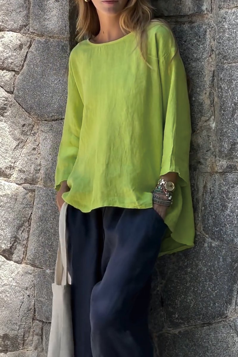 Women's Solid Color Cotton And Linen Long Sleeve Shirt