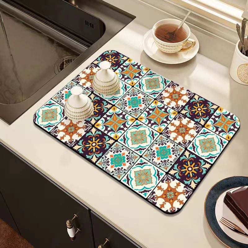 Retro Quick Drying Water Draining Mat For Kitchen Bar Countertops