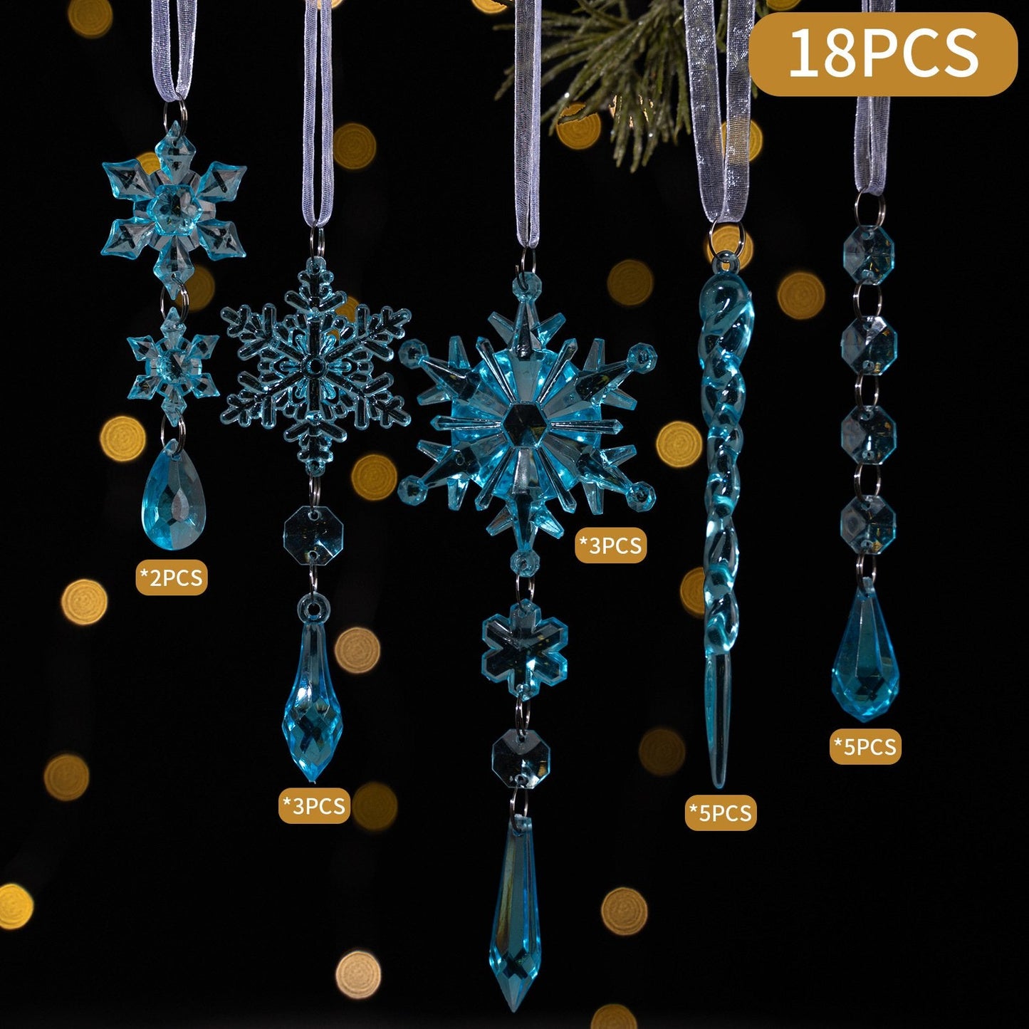 🎅Winter New Year Party Supplies Set - Crystal Snowflake Ornaments For Christmas Tree