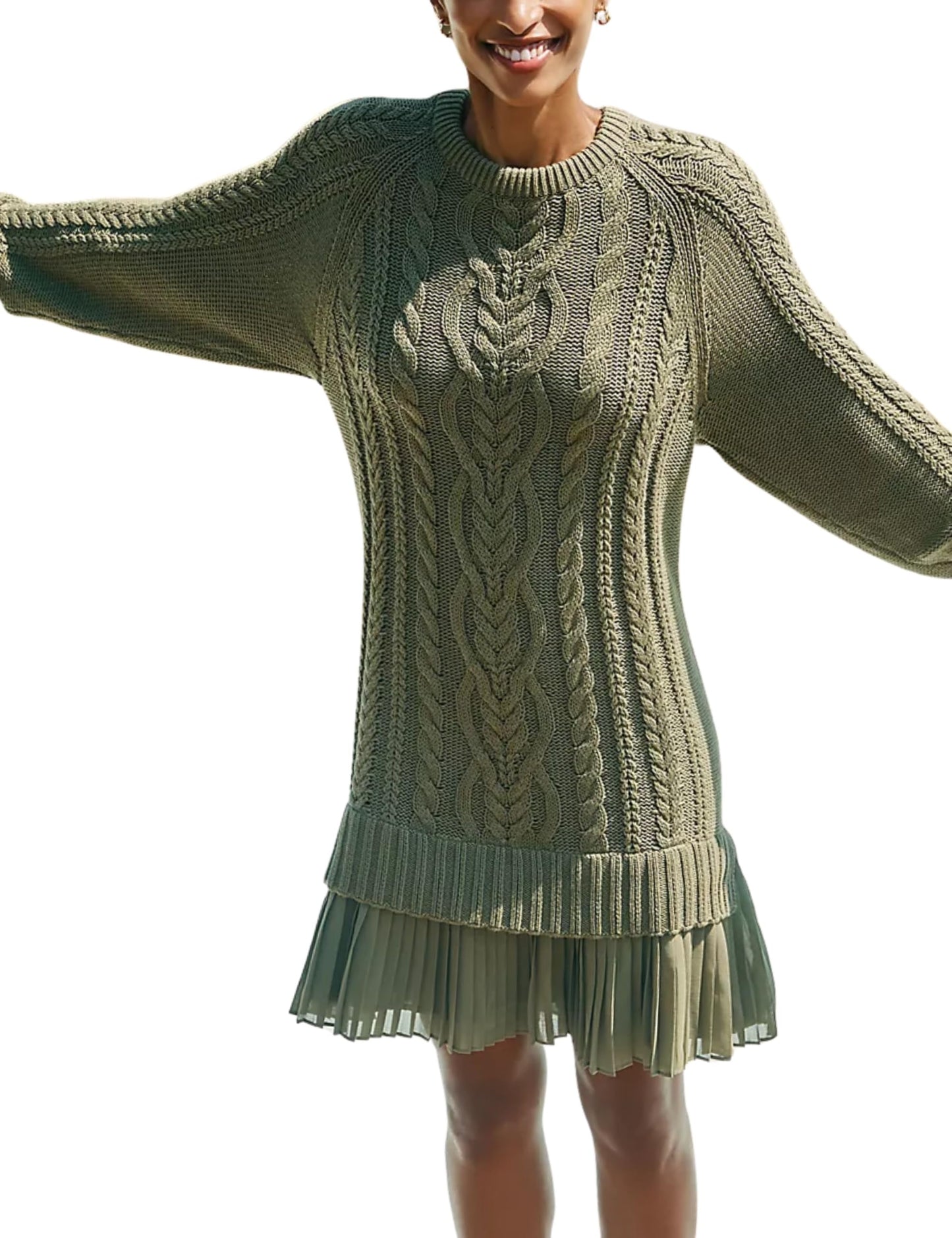 🧥Women's Round Neck Cable Knit Sweater Mini Skirt