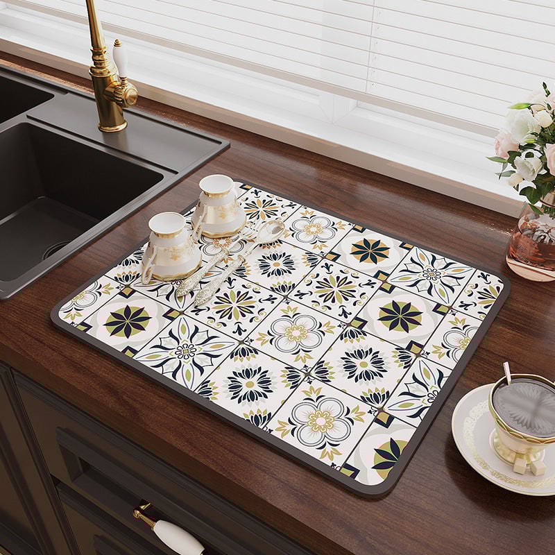 Retro Quick Drying Water Draining Mat For Kitchen Bar Countertops