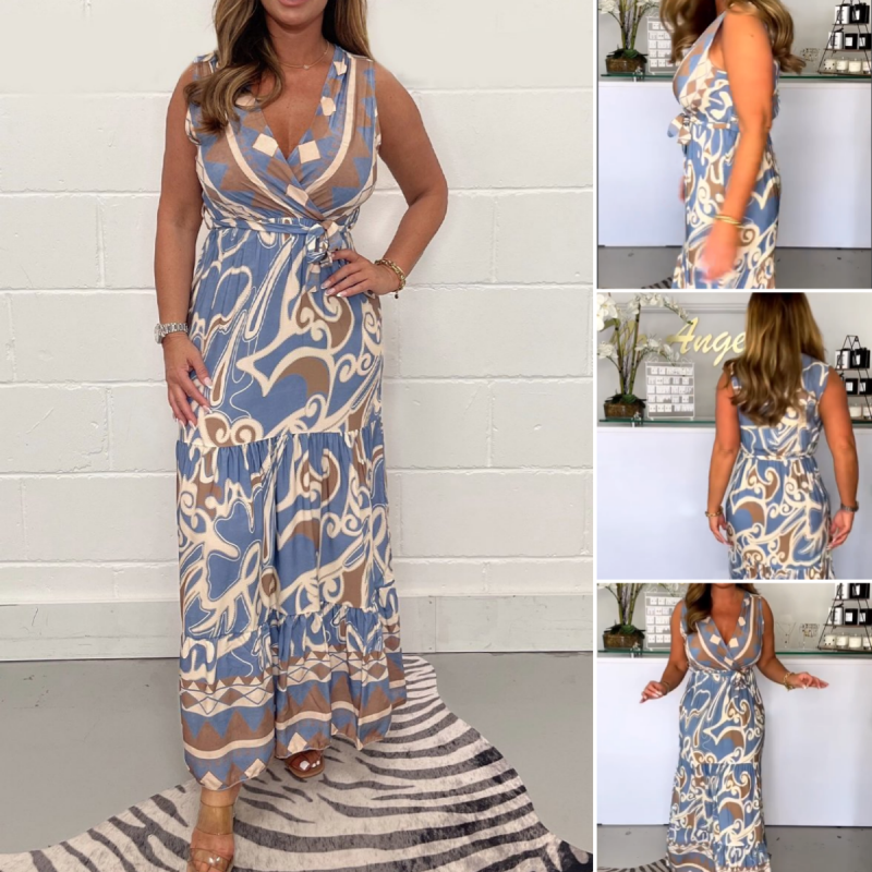 πV-Neck Printed Maxi Dress
