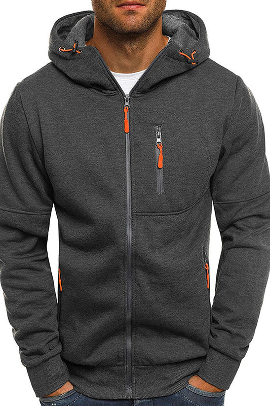 Men's Sports Fitness Leisure Jacquard Sweater Cardigan Hooded Jacket