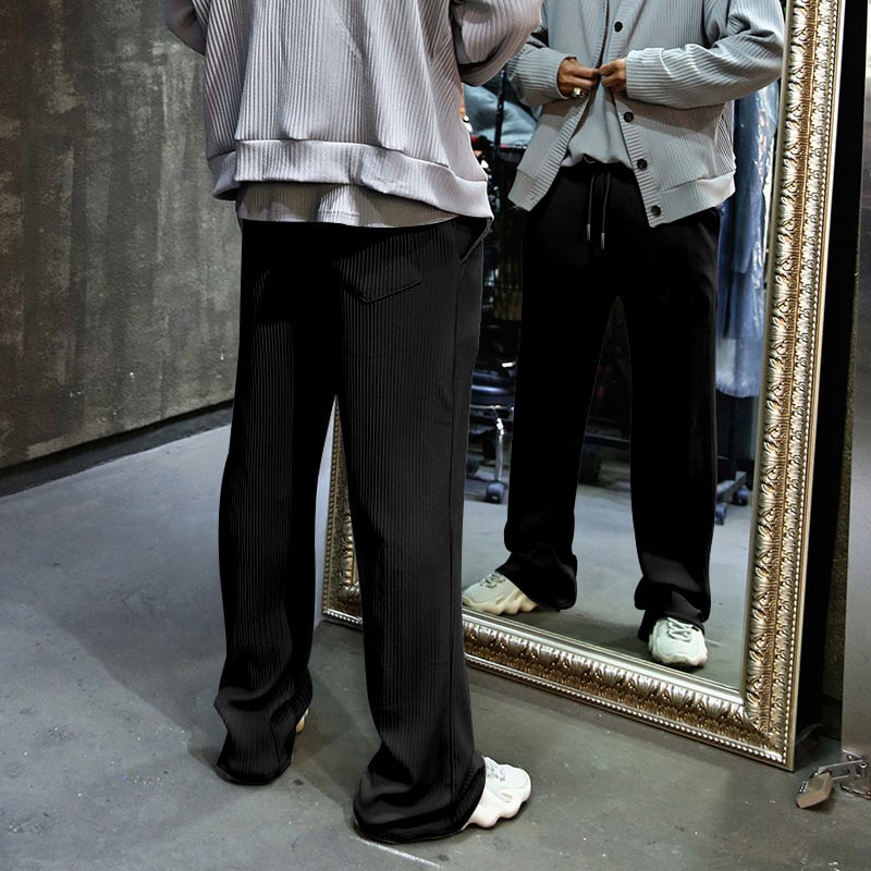 Men's Drawstring Pants Mid Waist Straight Leg Long Pants
