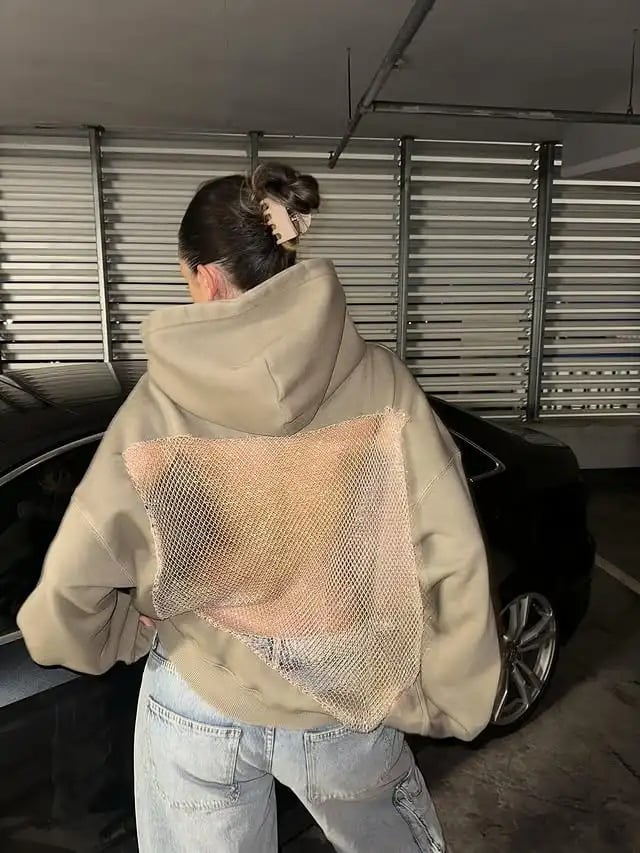 Backless Mesh Glitter Hoodie