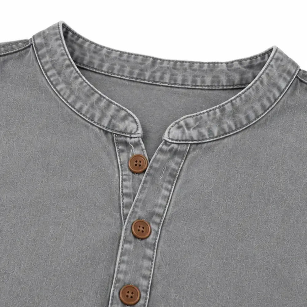 💃Hot sale 🌟Women's Long Denim Shirt – V-Neck Short-Sleeve Pullover