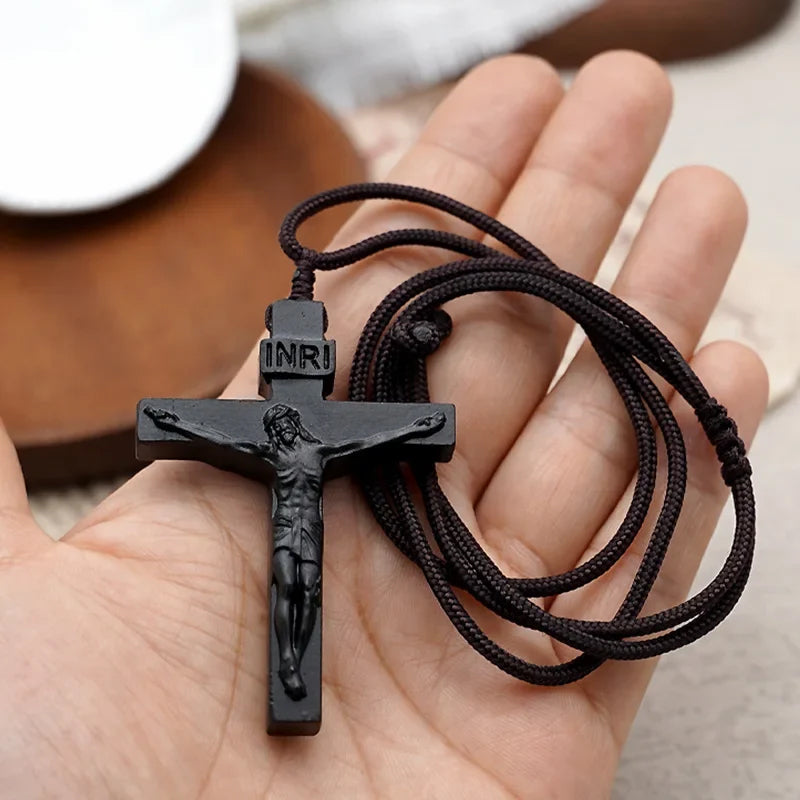 Jesus Cross Wooden Necklace