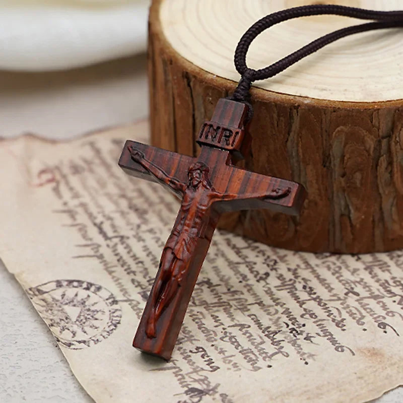 Jesus Cross Wooden Necklace