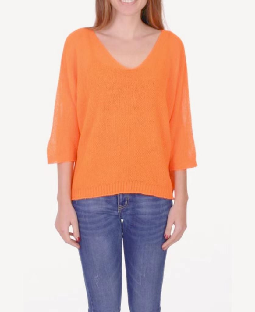 Batwing Sleeve Solid Color V-Neck Knit Top (Buy 2 Free Shipping)