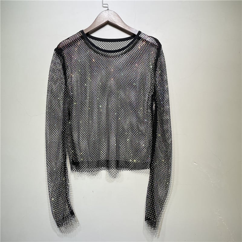 Flawless Diamond Black Diamante Long Sleeve Top