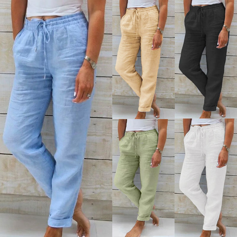 🌸Women's Elastic-Waist Cotton-Linen Casual Pants