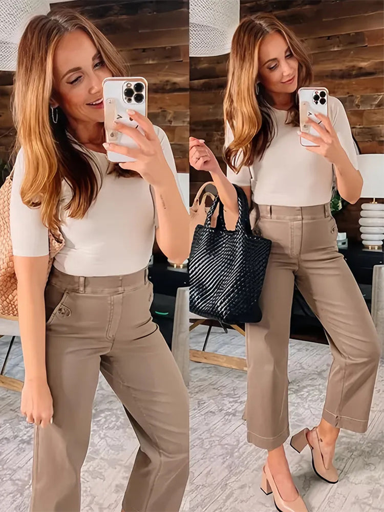 Tummy Control Twill Cropped Wide Leg Pant(Buy 2 Free Shipping)
