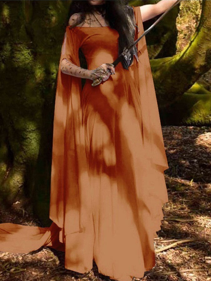 inostorTM-Halloween Long Sleeve Crew Neck Belt Ladies Dress