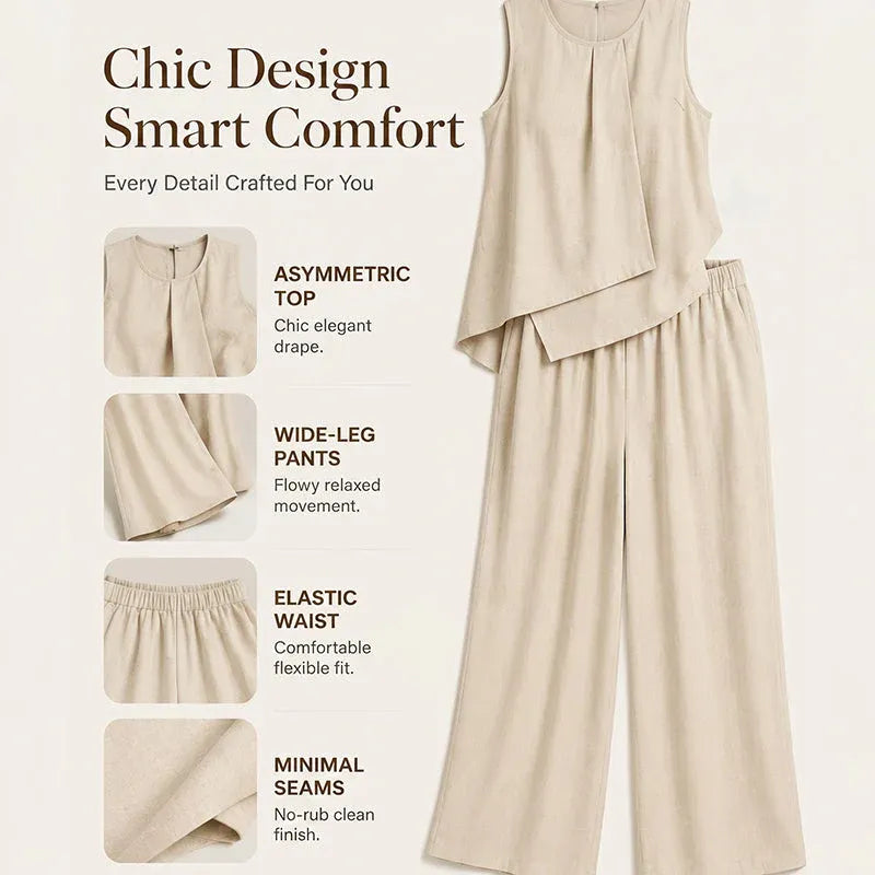 Women's Asymmetric Top & Wide-Leg Pants Set