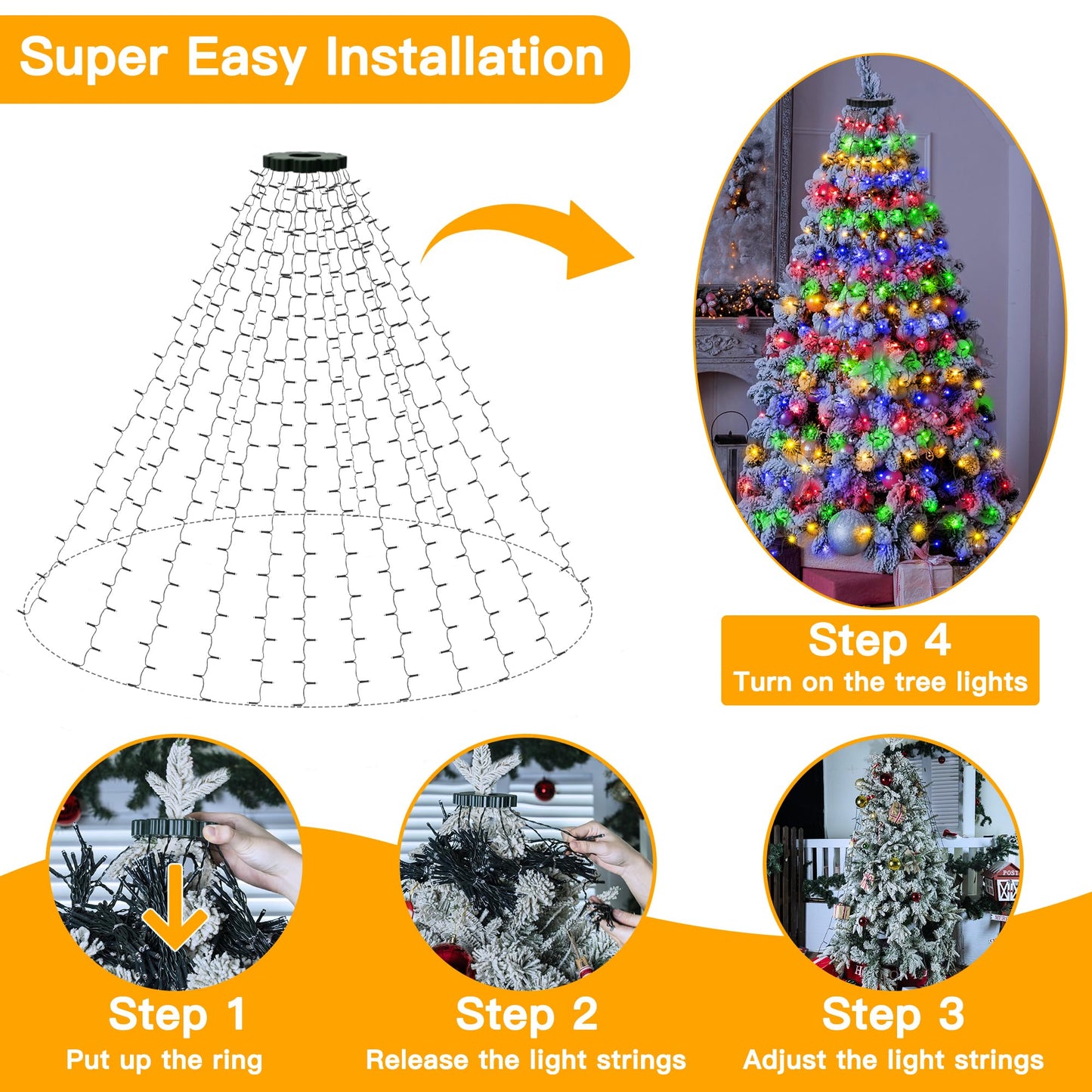 🎄Waterproof Christmas Tree Waterfall Lights With Ring